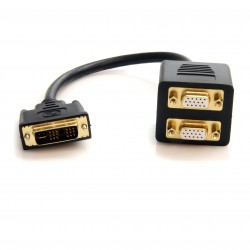 Cable Duplicador Divisor de Vídeo DVI-I a 2 Puertos Salida VGA Compacto - Bifurcador Adaptador