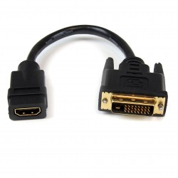 Adaptador de 20cm HDMI a DVI - DVI-D Macho - HDMI Hembra - Cable Conversor de Vídeo - Negro