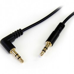 Cable Delgado de Audio Estéreo 3,5mm de 30cm Acodado con Ángulo Recto - Macho a Macho