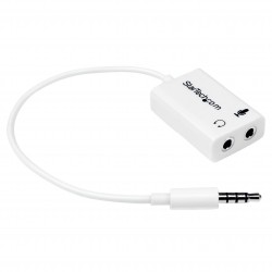 White headset adapter for headsets with separate headphone / microphone plugs - 3.5mm 4 position to 2x 3 position 3.5mm M/F
