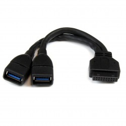 Cable 15cm Adaptador 2 Puertos USB 3.0 a IDC20 Header Cabezal Interno Placa Base - Negro