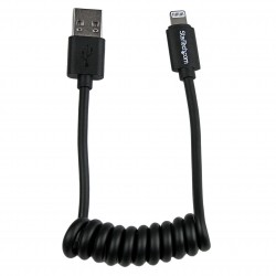 0.3m (1ft) Coiled Black Apple 8-pin Lightning Connector to USB Cable for iPhone / iPod / iPad