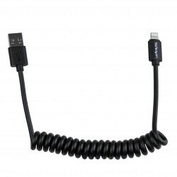 Cable en Espiral de 60cm Lightning 8 Pin a USB A 2.0 para Apple iPod iPhone 5 iPad - Negro