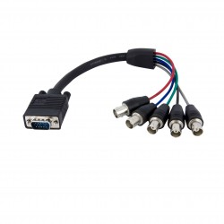 Cable de 30 cm Coaxial para Monitor HD15 VGA a 5 BNC RGBHV - Macho a Hembra