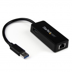 Adaptador Tarjeta de Red NIC Externa USB 3.0 de 1 Puerto Gigabit Ethernet RJ45 y Puerto USB - Negro