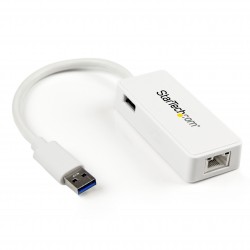 USB 3.0 to Gigabit Ethernet Adapter NIC w/ USB Port - White