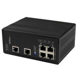 Switch Conmutador Ethernet Industrial no-administrado de 6 Puertos Gigabit - 4x PoE Regulador de Voltaje - Montaje Pared DIN