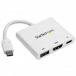 Adaptador Multifunción USB-C a HDMI 4K - Replicador de Puertos con Entrega de Potencia y Puerto USB-A - Blanco