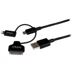 Cable de 1m Lightning, Dock de 30 pines o Micro USB a USB - Color Negro