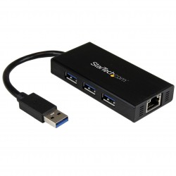 3-Port Portable USB 3.0 Hub plus Gigabit Ethernet - Aluminum with Built-in Cable