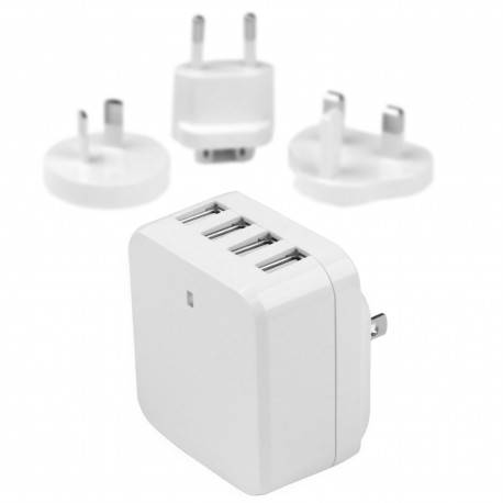 4-Port USB Wall Charger - International Travel - 34W/6.8A - White