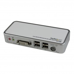 2 Port USB DVI KVM Switch Kit with Cables USB 2.0 Hub & Audio